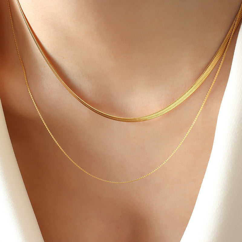 French-style Minimalist Luxury Geometric Statement Double-Strand Blade Chain Titanium Steel Necklace