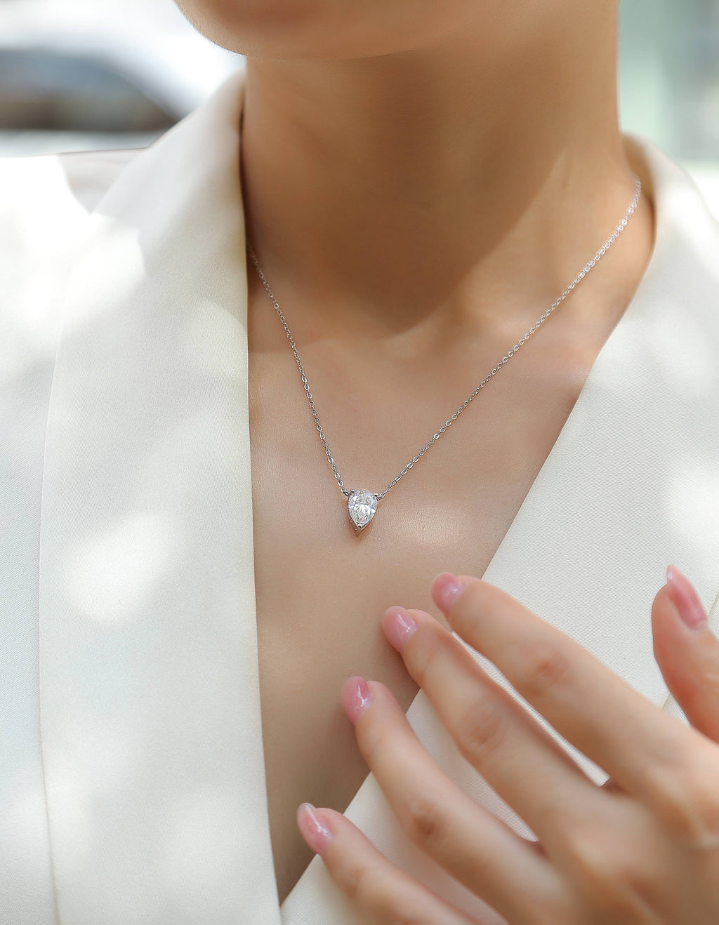 1Water Drop - Fashionable Jewelry Pendant Set With Moissanite S925 Sterling Silver And Platinum-plated Diamond, Moissanite Silver Jewelry Prohibit Tk Sales