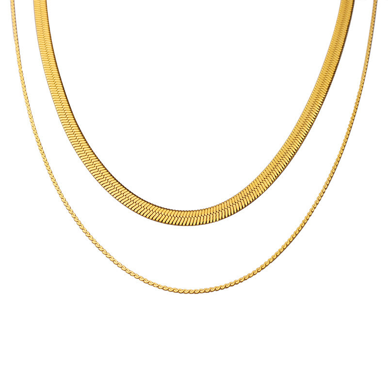 French-style Minimalist Luxury Geometric Statement Double-Strand Blade Chain Titanium Steel Necklace