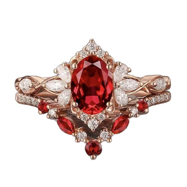 Electroplated Rose Gold Ring Set With Red Gemstones