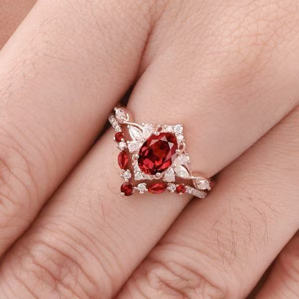 Electroplated Rose Gold Ring Set With Red Gemstones