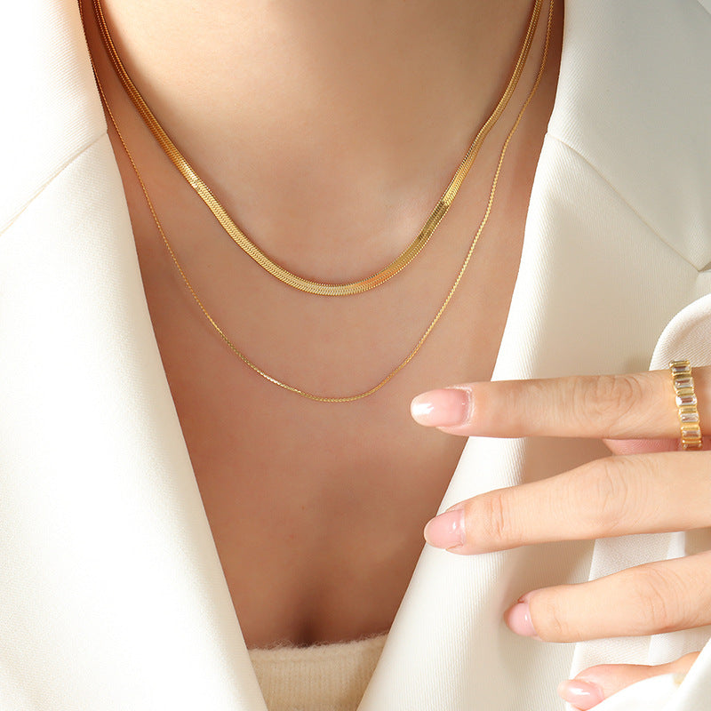 French-style Minimalist Luxury Geometric Statement Double-Strand Blade Chain Titanium Steel Necklace